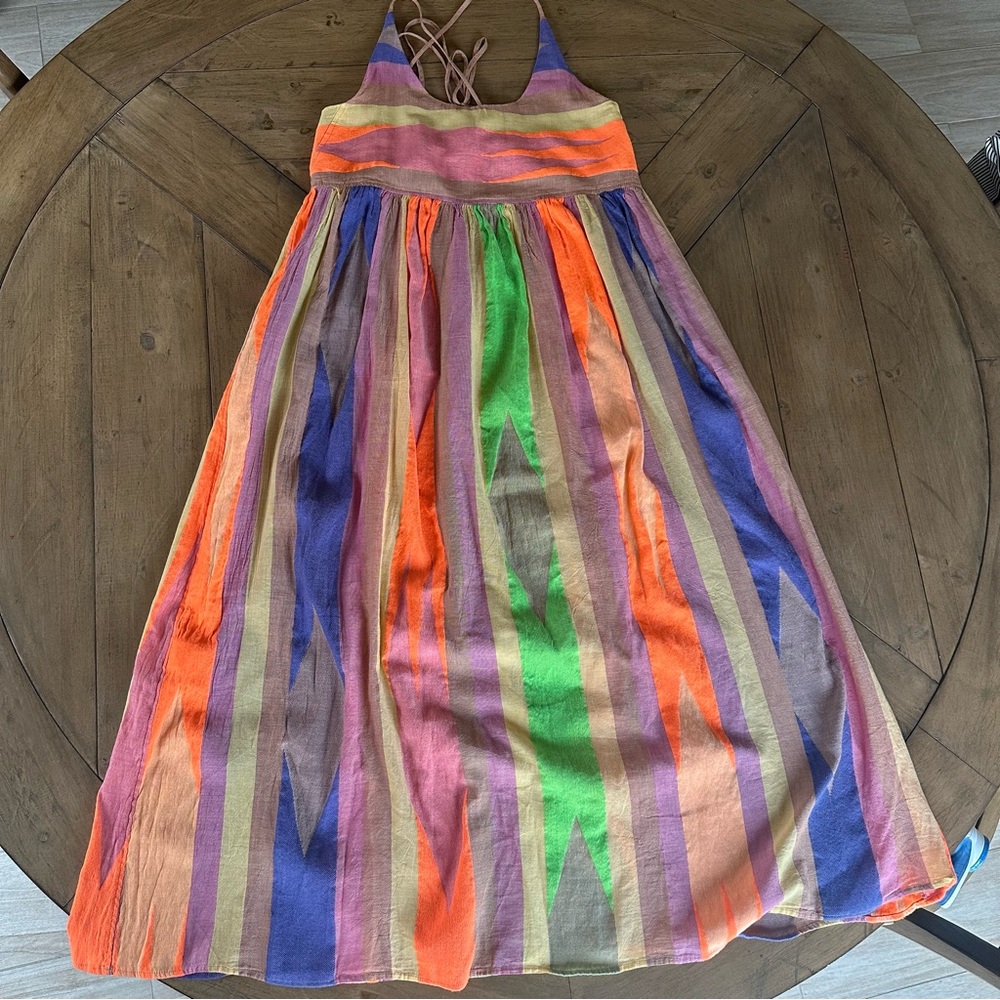 Devotion Twins RED IASPIS Dress Boho Cotton-blend Midi Striped Colorful Womens S - Picture 2 of 11